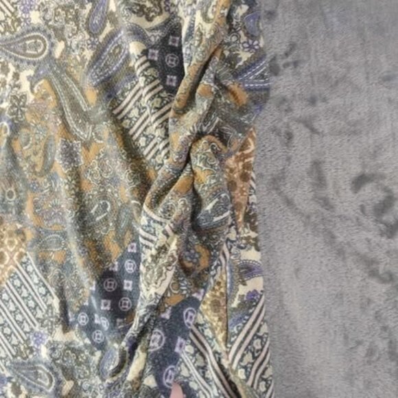 Cato Boho Patchwork Print Gray Green Top Long Sleeve M WeekendStaple Vintage Mix - Picture 7 of 10